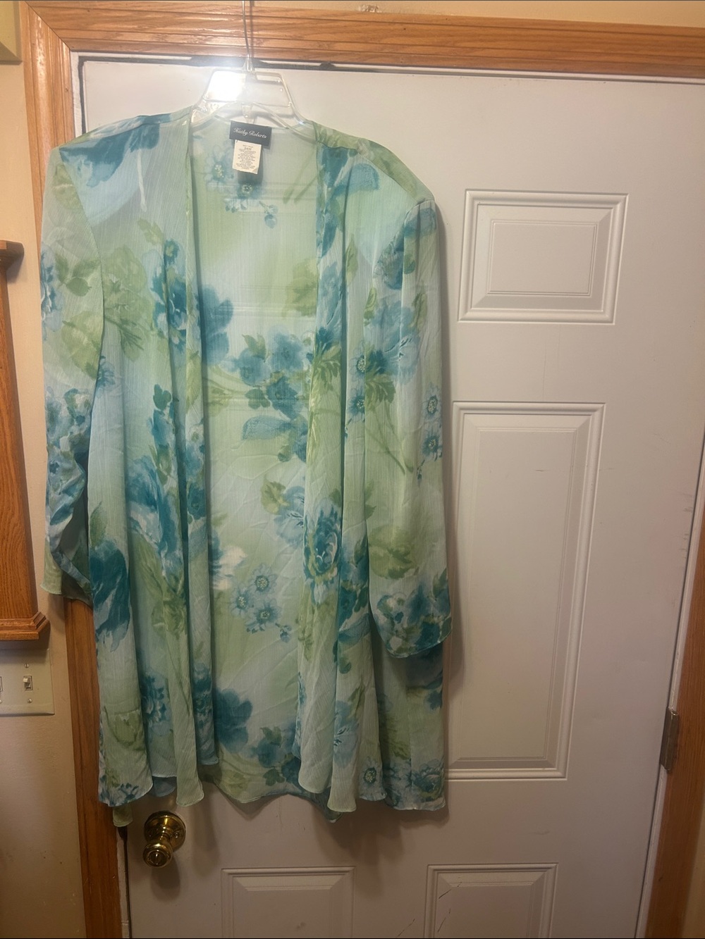Kathy Roberts Sheer Floral Duster‎ Cardigan - Aqua/Teal/Green 24W